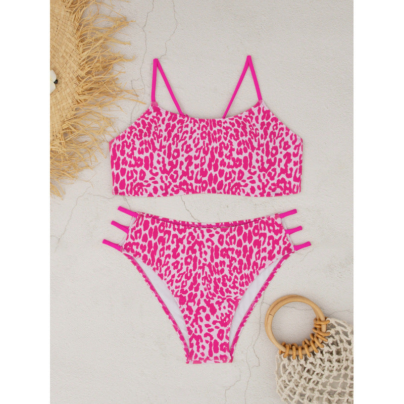Split Swimsuit Leopard Print Simple Bikini Women Sexy Beach Swimsuit with Chest Pad Bella Mia