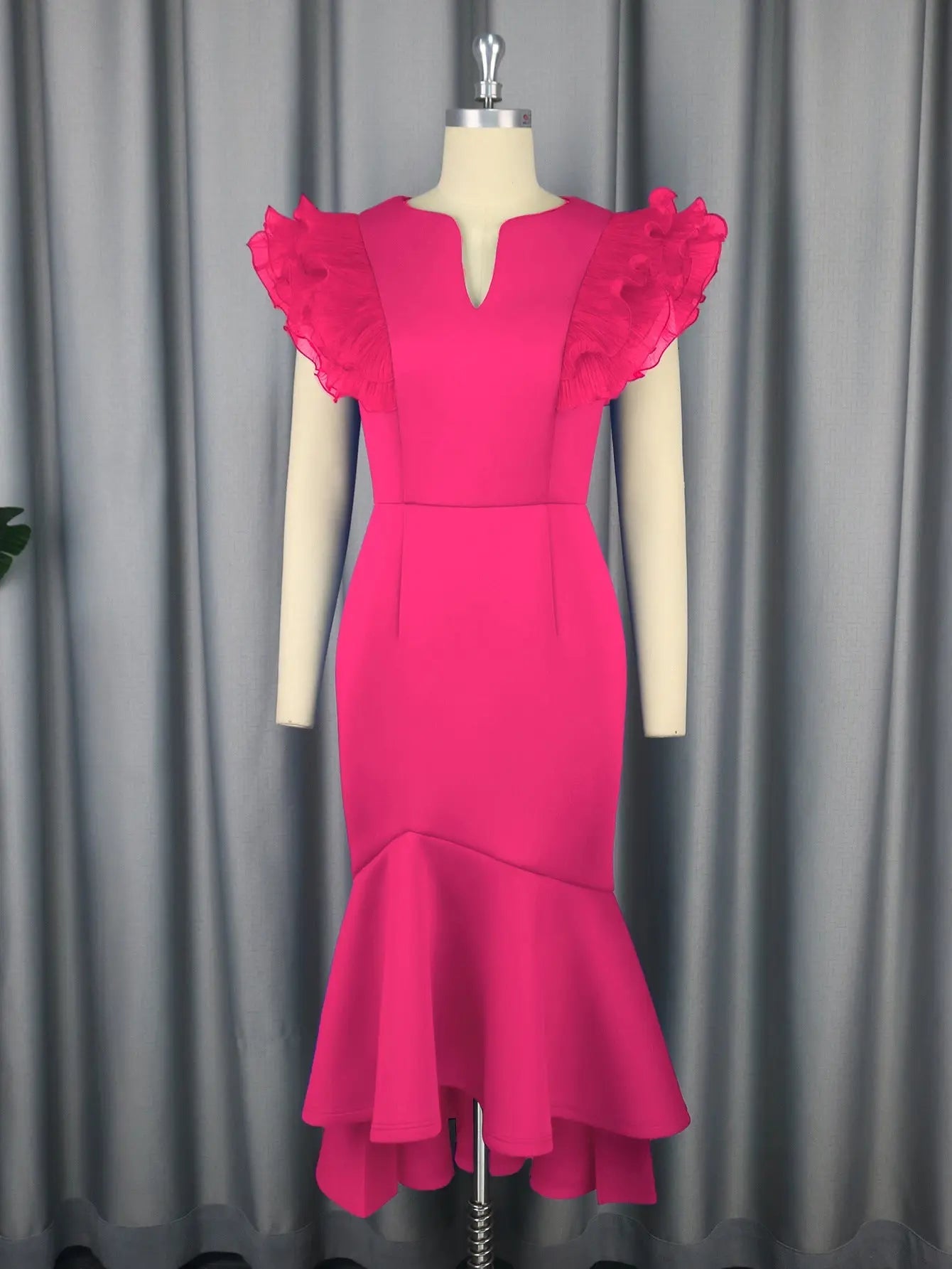 Sexy Ruffle Pleated Short Sleeve Dress Cocktail High Waist Sheath Fishtail Dress Dresses Bella Mia