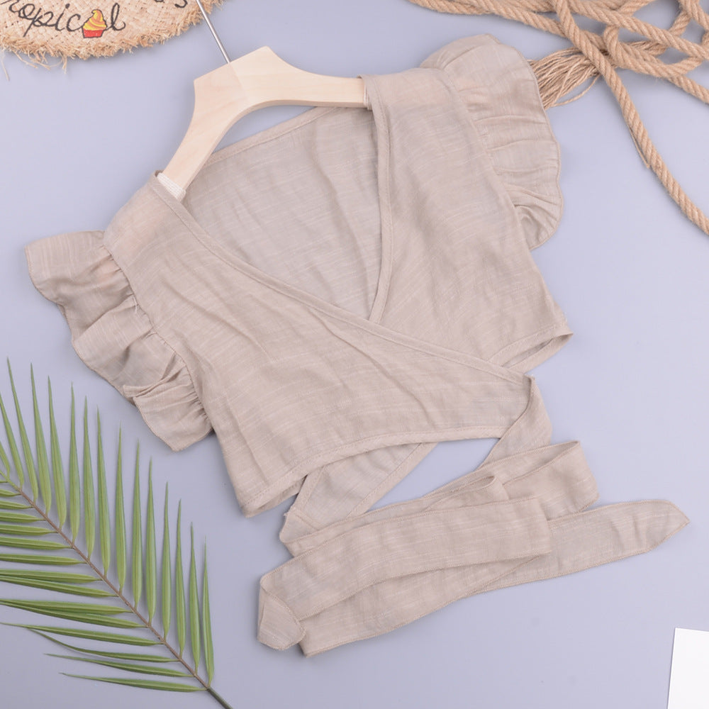 Sexy Vacation Beach Cross Cardigan Modern Avant Garde Solid Color Slubbed Fabric Women Tops Bella Mia