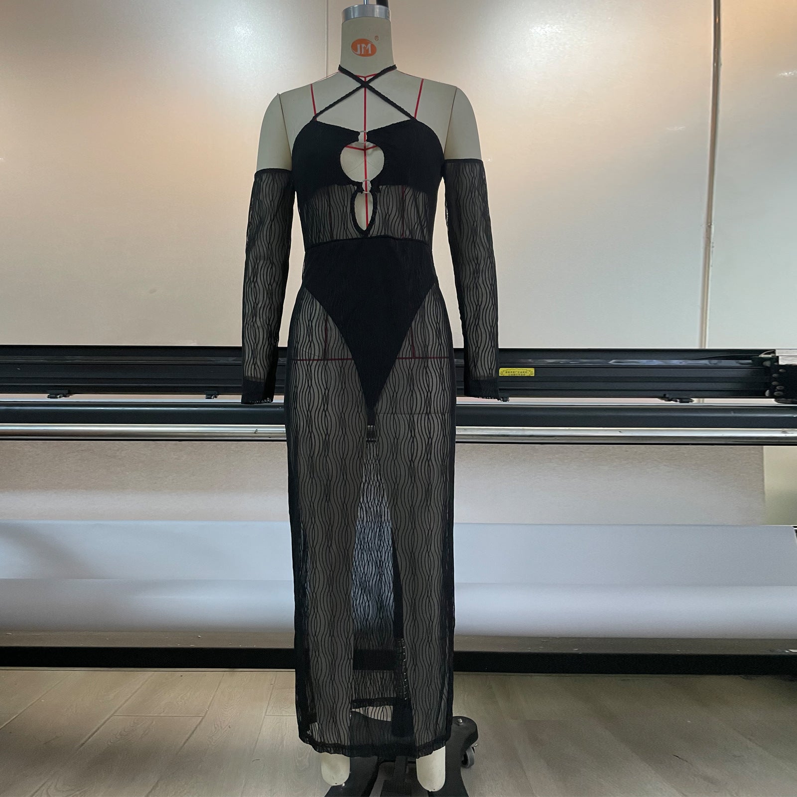 Spring Summer Mesh Halter Dress Women Blouse See through Sexy Cutout Stitching Hip Maxi Dress Bella Mia