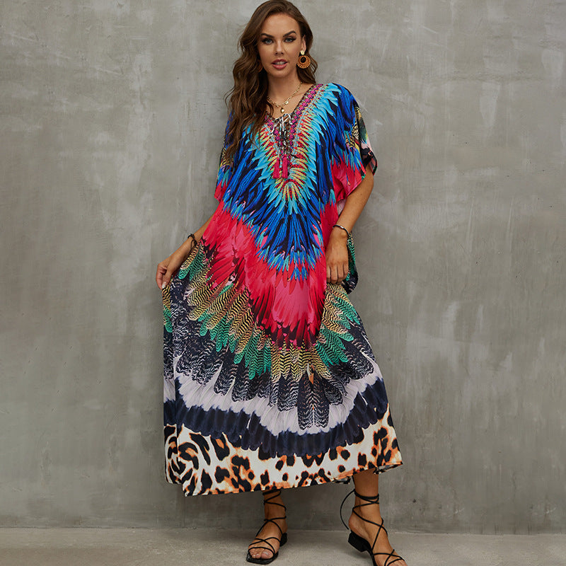 Rope Positioning Maxi Dress Loose Robe Seaside Vacation Beach Dress Bikini Swimsuit Blouse Women Bella Mia