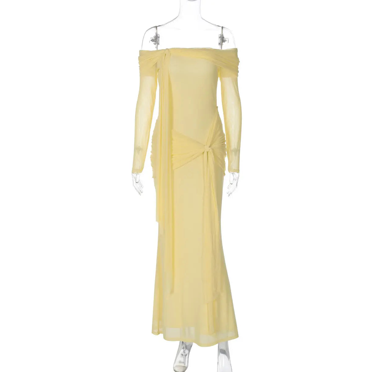 Off Shoulder Lace Up Maxi Elegant Sexy Sheer Slim Fit Dress Bella Mia