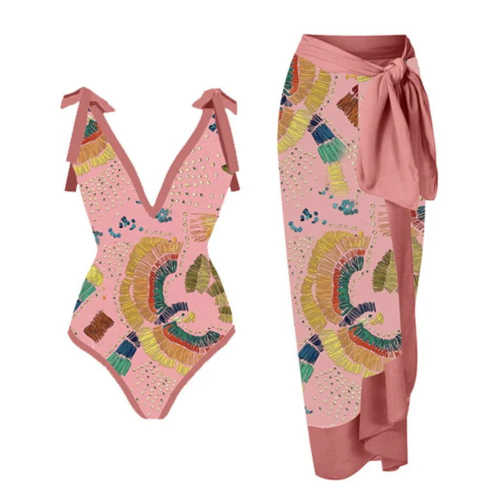 Swimsuit Multi Color Printed Sheath Gauze Skirt Anti-Exposure Two Piece Sun Protection Swimsuit for Women Bella Mia