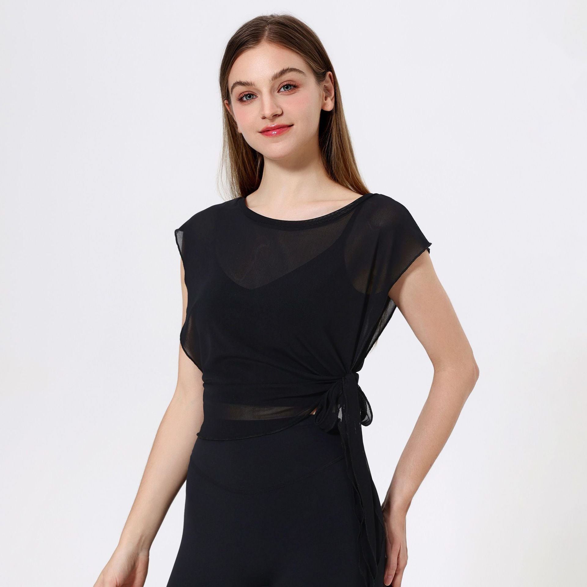 Two Piece Mesh Yoga Clothes Short Sleeve Running Quick Drying Sports Bra One Piece Cup Workout Dance Clothes Top Bella Mia