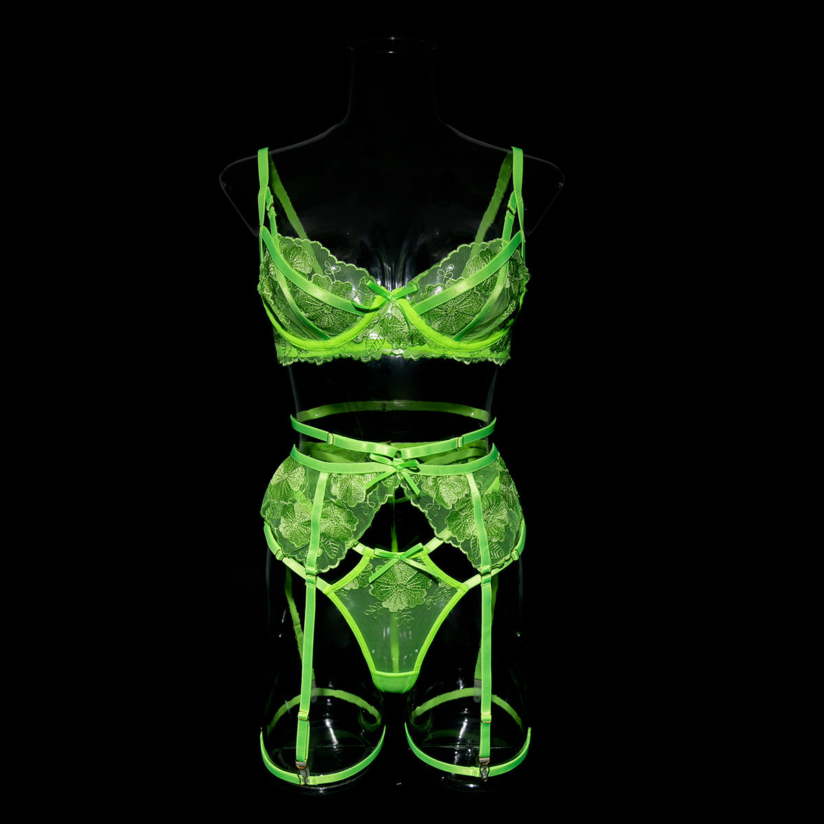 Women Clothing Fluorescent Color Girl Embroidery Sexy Underwear Three Or Four Piece Set Bella Mia