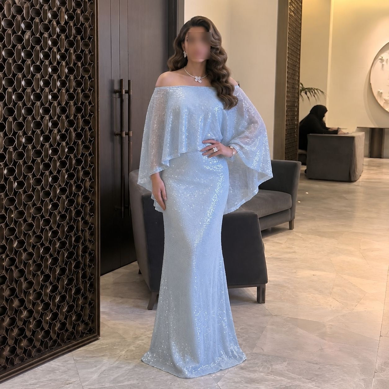 Spring Summer Women Sexy off the Shoulder Sequin Dress Ball Dress