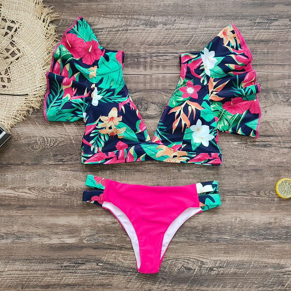 Sexy Brazilian Bikini Pleated Split Swimsuit Women Printed Ruffled Bella Mia