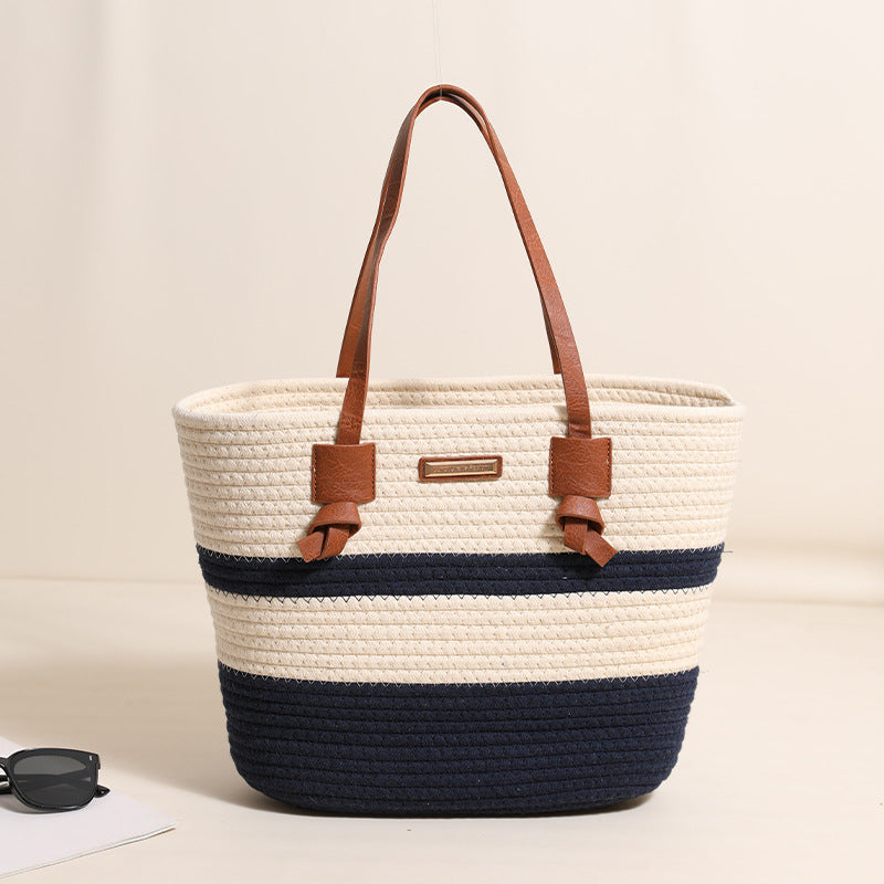 One Shoulder Cotton Thread Woven Bag Large Capacity Tote Straw Bag Vacation Beach Women Bag Bella Mia