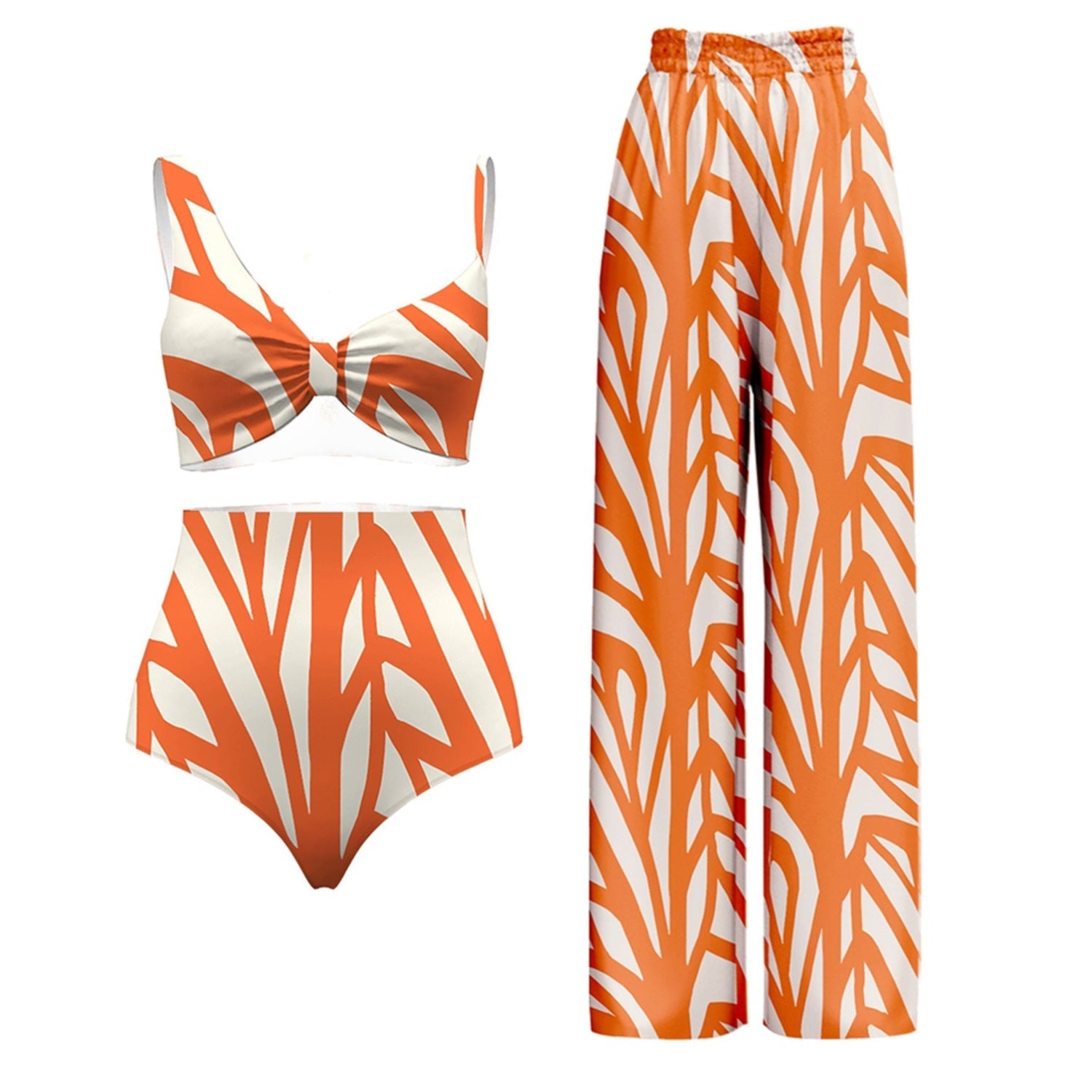 Three Piece Set Split Swimsuit Striped Printed Blouse Sun Protection Swimsuit Bella Mia