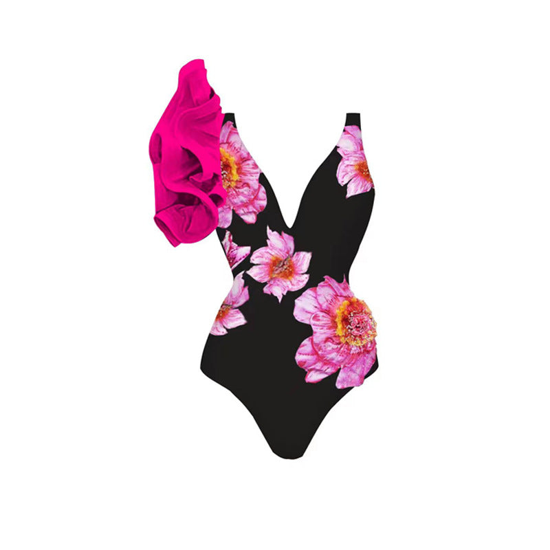 Printing One Piece Women Swimwear Suit European, French Retro Cover Belly Slimming Swimsuit Bella Mia