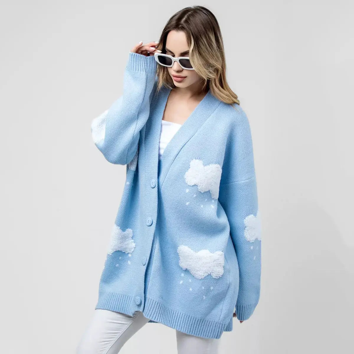 Women Turtleneck Cloud Cute Sweater Cardigan Knit Casual Daily Autumn Winter Women Coat Top Bella Mia