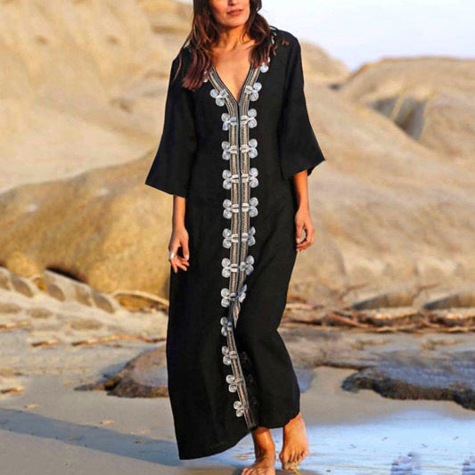 Rayon Embroidered Robe Loose Beach Dress Bikini Swimsuit Blouse Vacation Dress Sun Protection Clothing Women Bella Mia