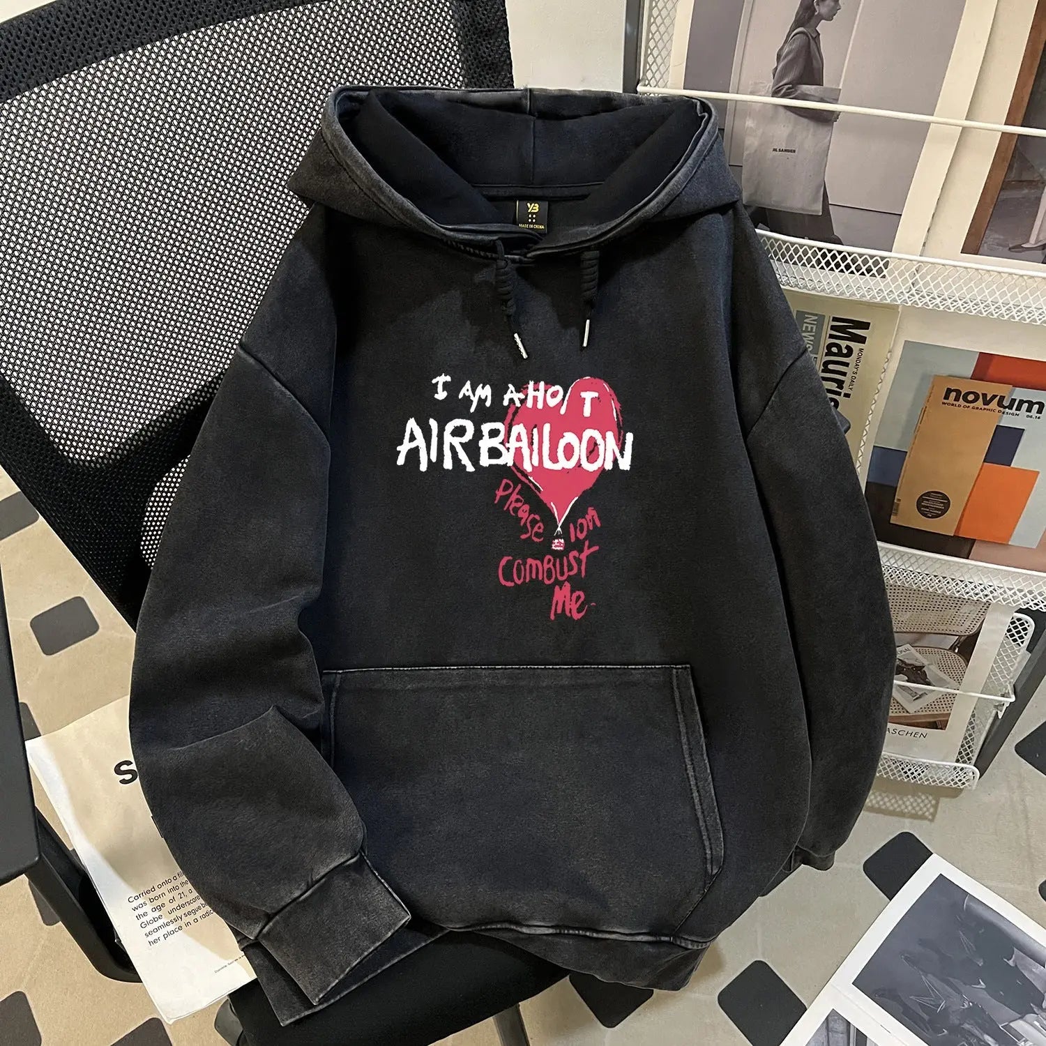 Casual All Match Washed Pure Cotton Chinese Cotton Composite Hooded Sweater Trend Retro Washed Distressed Batik Top Bella Mia