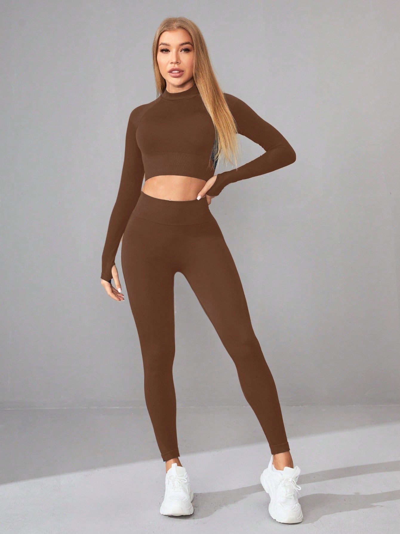 Seamless Yoga Clothes Women Long Sleeved Sports Top High Waist Hip Lift Sports Tights Trousers Set Bella Mia