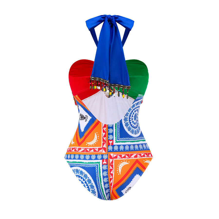 Sexy One Piece Swimsuit Women Conservative Cover Belly Lace up Swimsuit Spring Chiffon Beach Skirt Set Bella Mia