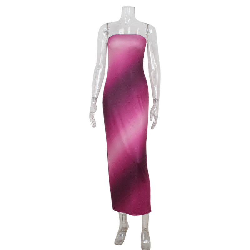 Tube Top Sexy Dress Gradient Printing Seaside Vacation Slim Fit Sheath Dress Bella Mia