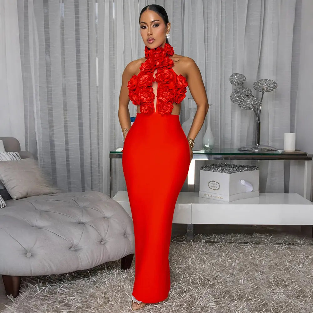 Dress Sexy Halter Large Floral Evening Dress Women Bella Mia