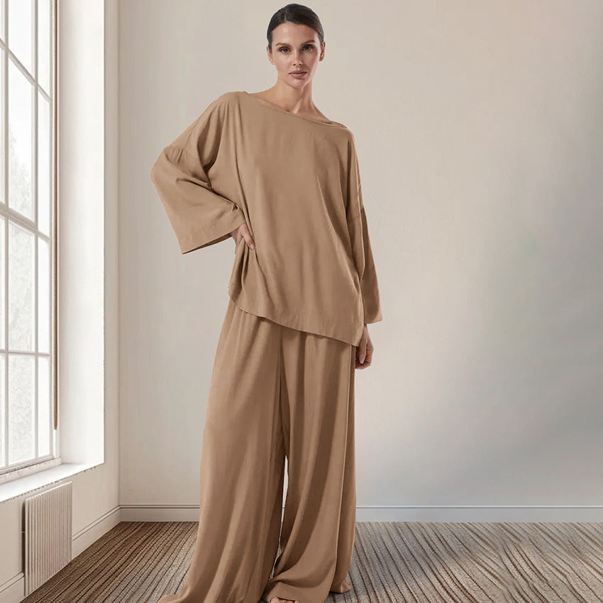Fall Arrival Loose Casual Simple Homewear Modal Long Sleeved Trousers Women Pajamas Bella Mia