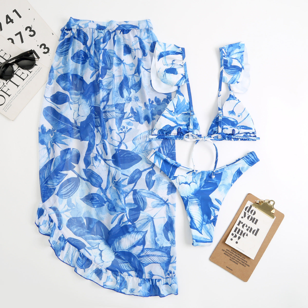 Women Printed Split Sexy Double Sided Mesh Triangle Bikini Swimsuit Three Piece Set Bella Mia