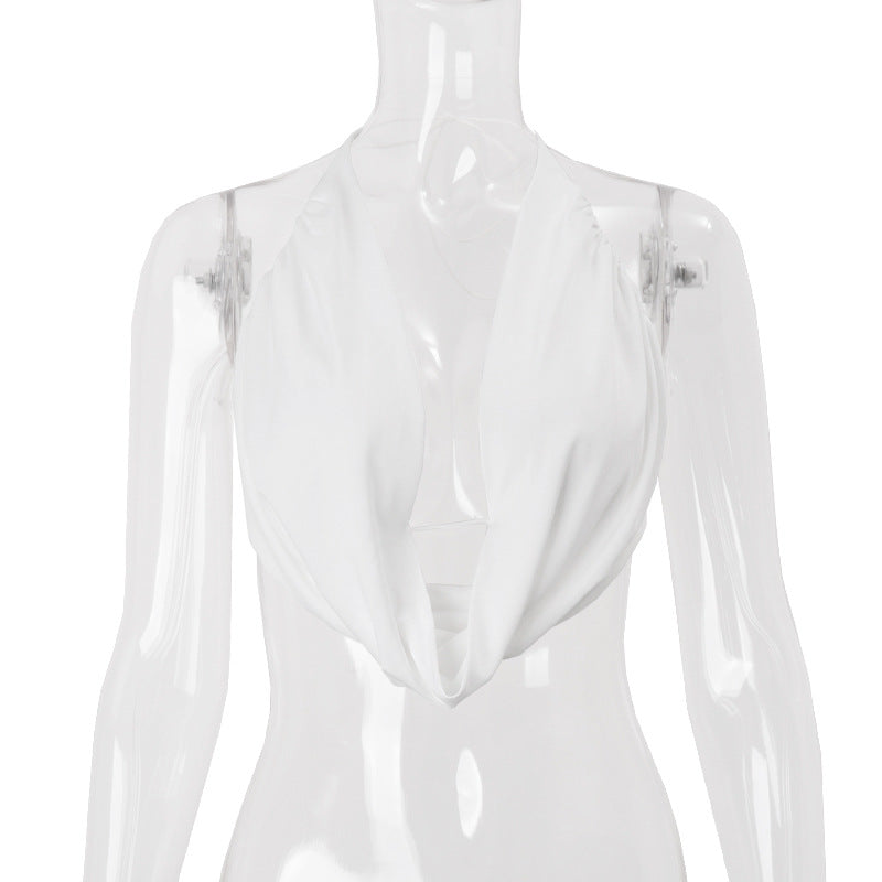 Women Clothing Summer Sexy Backless Swing Collar Halter Lace up Sexy Vest Top Bella Mia