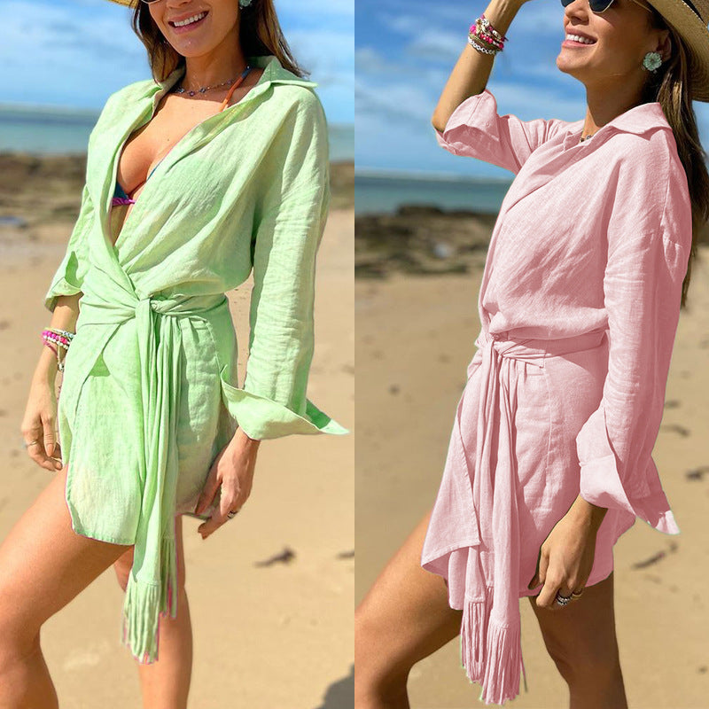 Spring Summer New Women Clothing Long Sleeve Collared Vacation Dress Bella Mia
