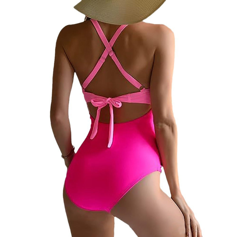 Color Matching One Piece Swimsuit Women Sexy Cross Bikini Beach Spring Swimsuit Bella Mia