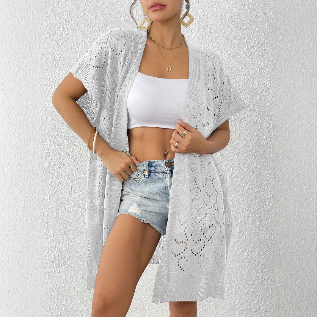 Women Clothing Love Jacquard Woven Shirt Beach Bikini Sun Protective Blouse Loose Cardigan Bella Mia