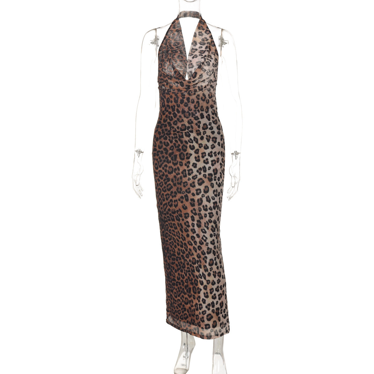 Women Wear Summer Sexy Backless Leopard Print Halter Sleeveless Dress Bella Mia