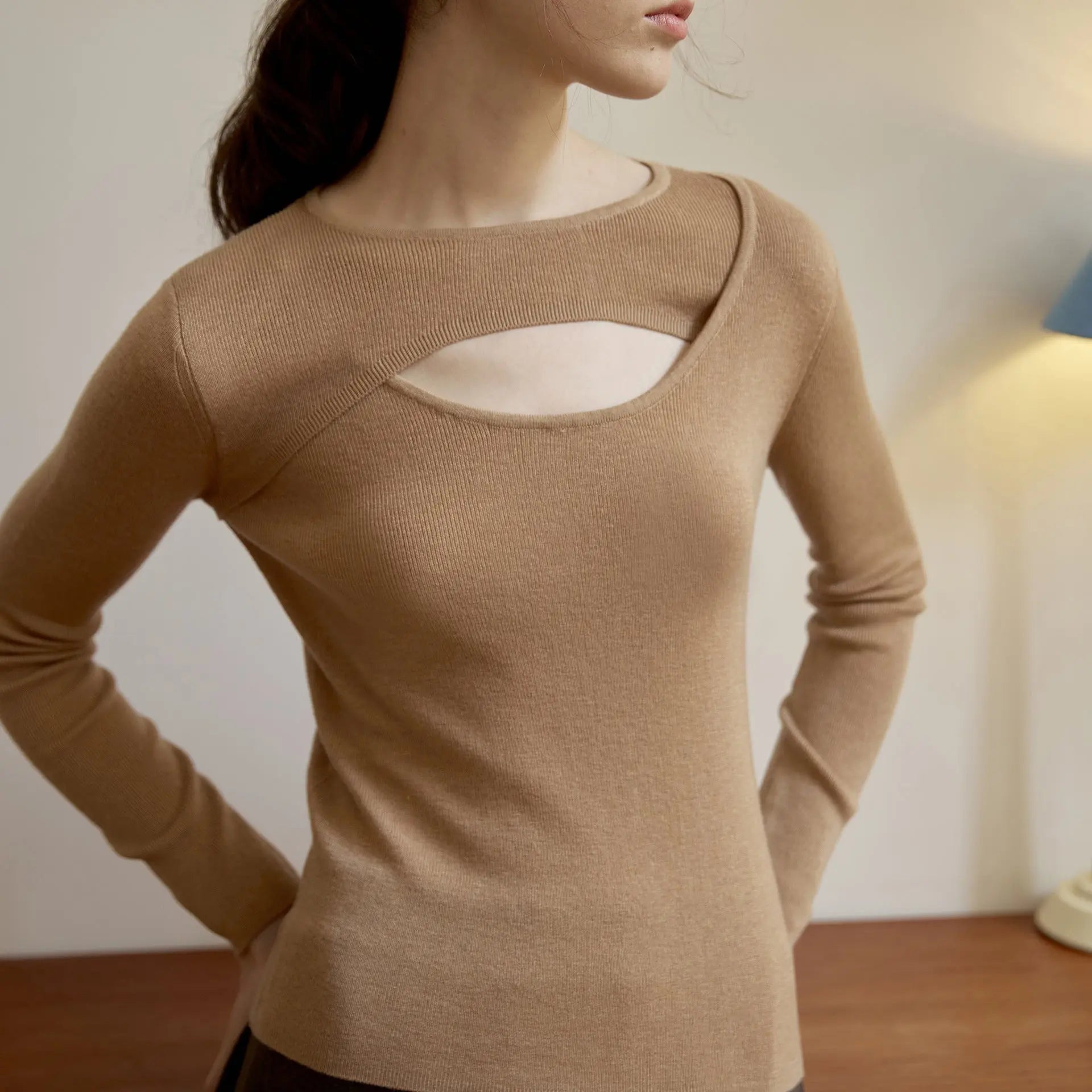 Wool Top Autumn Winter Design Slim Bottoming Shirt Gentle Long Sleeve Sweater Hollow Out Cutout Sweater Bella Mia