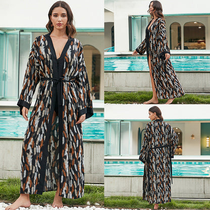 Rayon Tie Dyed Beach Cover Up Mid Length Sunscreen Shirt Cardigan Women Vacation Bikini Cover Up