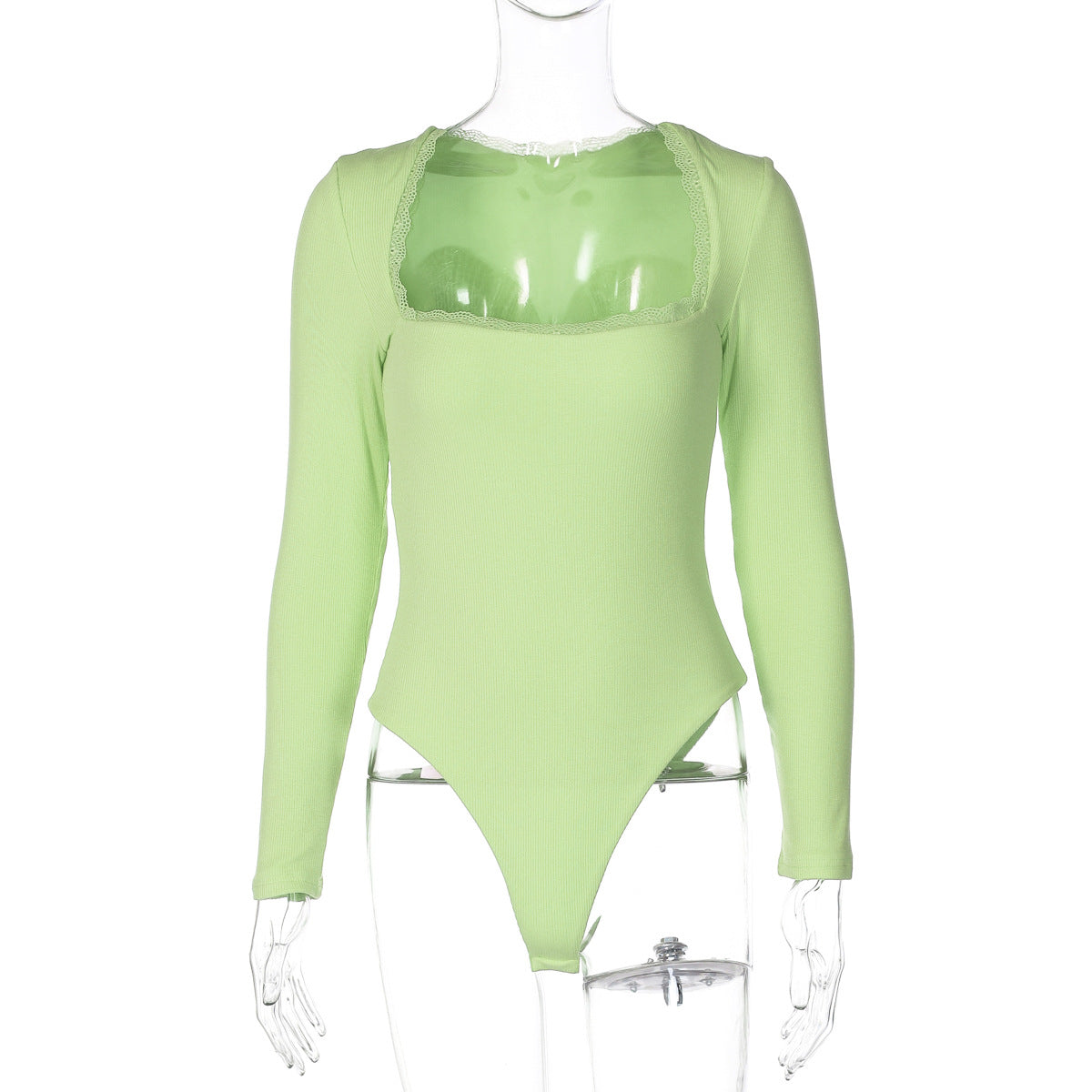 Women Clothing Winter Sexy Square Neck Lace Slim Fit Base Long Sleeve Jumpsuit Bella Mia