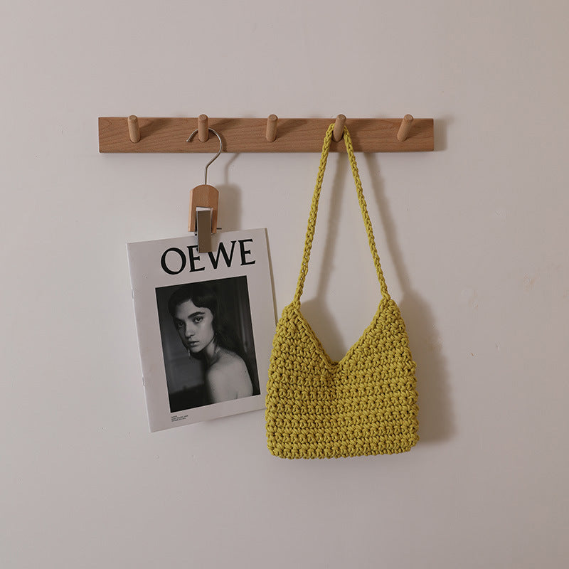 Single Shoulder Cotton Thread Woven Bag Solid Color Single Shoulder Women Bag Casual Underarm Bag Vacation Beach Bag Bella Mia