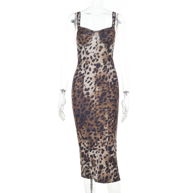 Summer Street Slim Leopard Print Printed Sexy Sling Dress Bella Mia