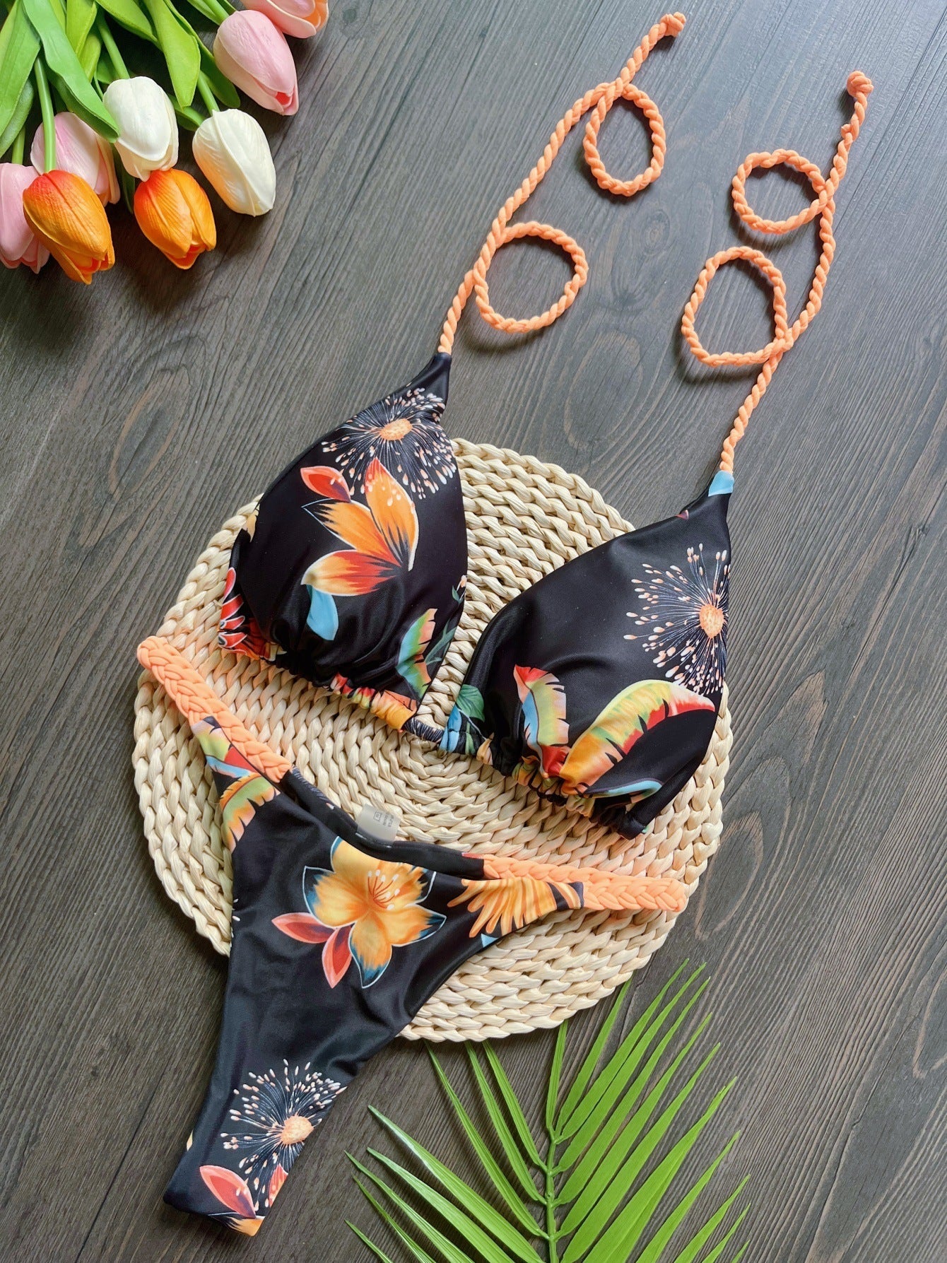 Triangle Bag Braid Rope Bikini Printed Swimsuit Beach Sexy Women Swimsuit Bella Mia