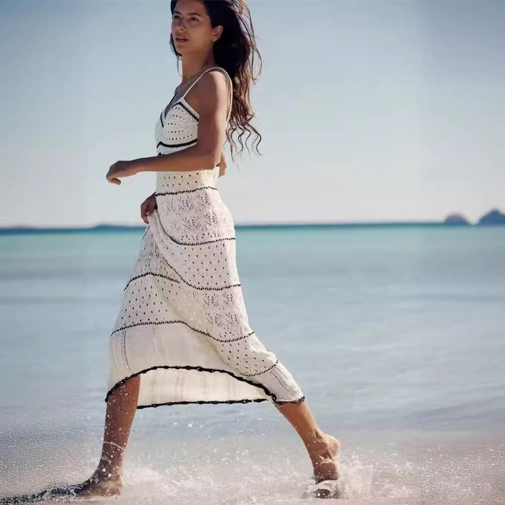 Spring Summer Sexy Knitted Hollow Out Cutout Out Long Strap Dress Bella Mia