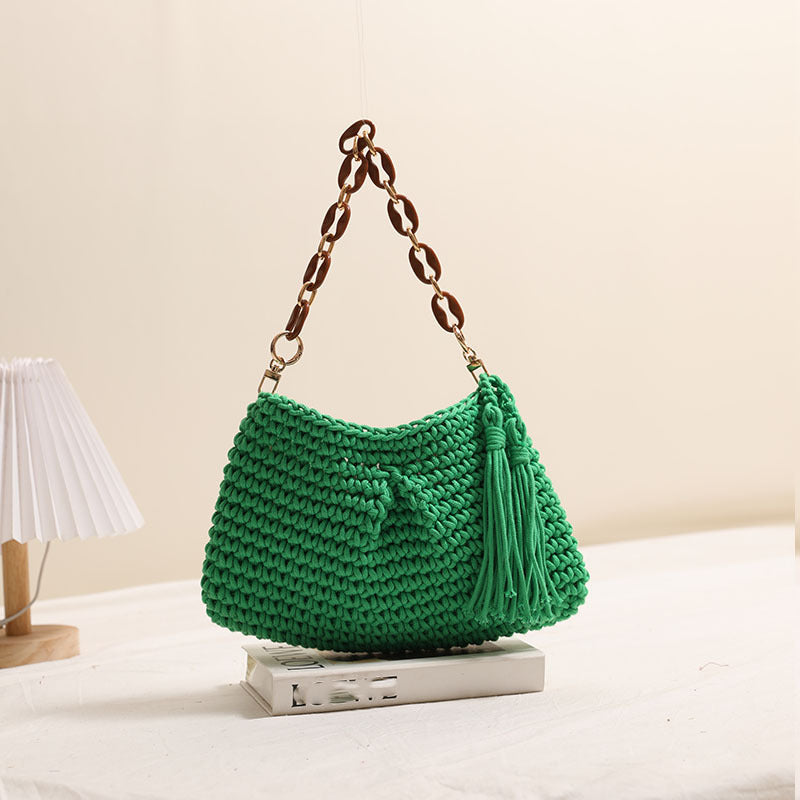 Underarm Cotton Thread Woven Bag Tassel One Shoulder Straw Bag Vacation Beach Bag Niche Women Bag Bella Mia