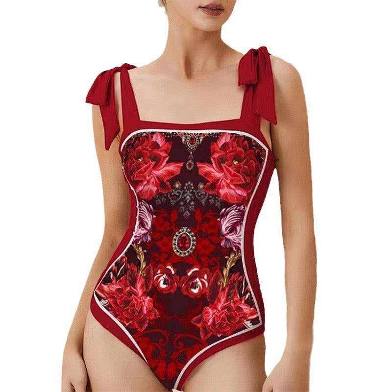 Conservative Sunscreen Swimsuit Women Vintage Printed Gauze Skirt Bikini Bella Mia