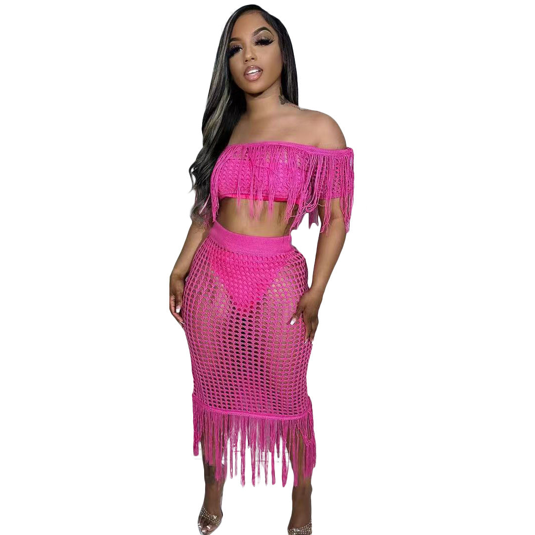 Sexy See through Knitted Hand Crochet Tassel Beach Suit Bella Mia