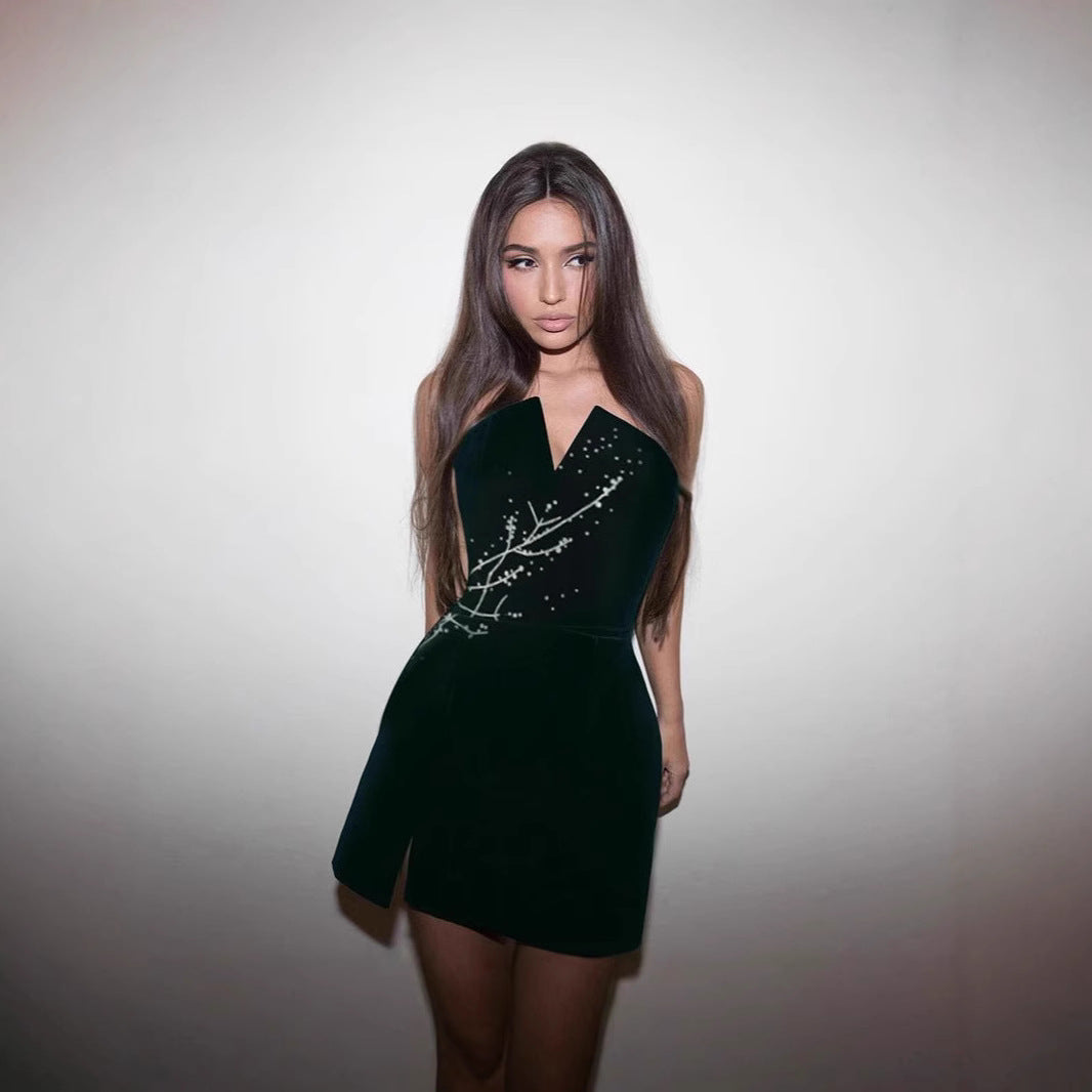 Tube Top Velvet Dress Spring Sexy Office Women Clothing Dress Bella Mia