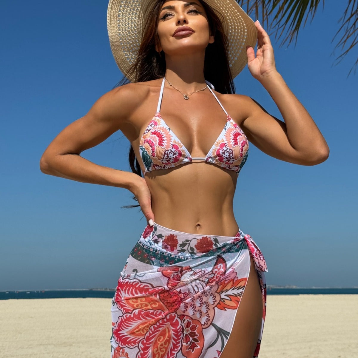 Three Piece Set Floral Printing Customized Mesh Three Piece Set Swimwear Swimsuit Bikini Bikini Bella Mia