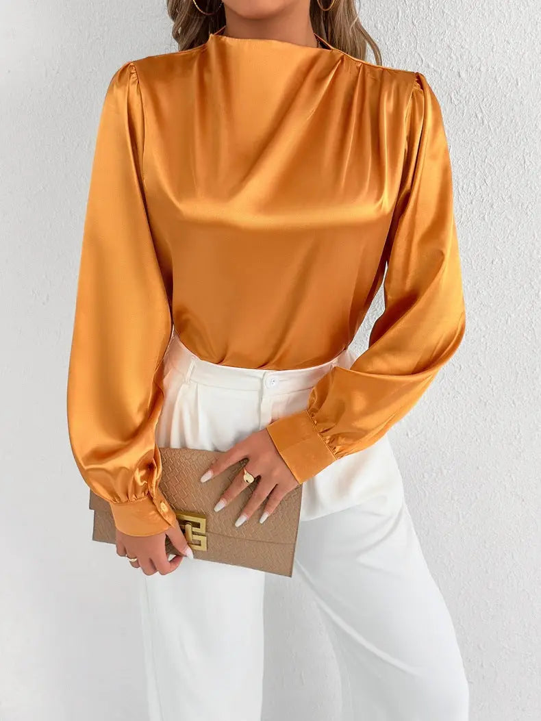 Women Clothing Summer Satin Shirt Women Shirt Light Transparent Satin Top Bella Mia