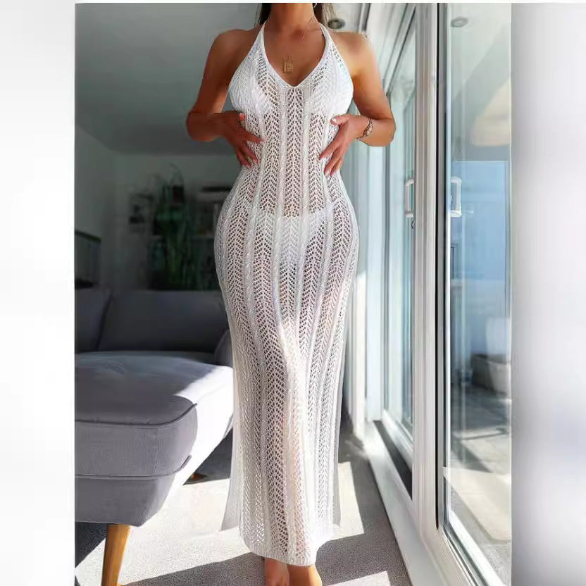 Sexy Cutout See through Beach Sleeveless Halter Dress Women Summer Slim Fit Slim Sexy Backless Maxi Dress Bella Mia