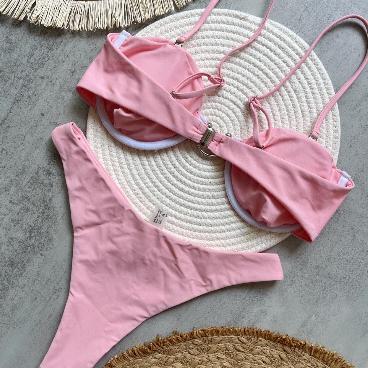 Bikini Metal Accessories Solid Color Swimsuit Beach Sexy Women Swimsuit