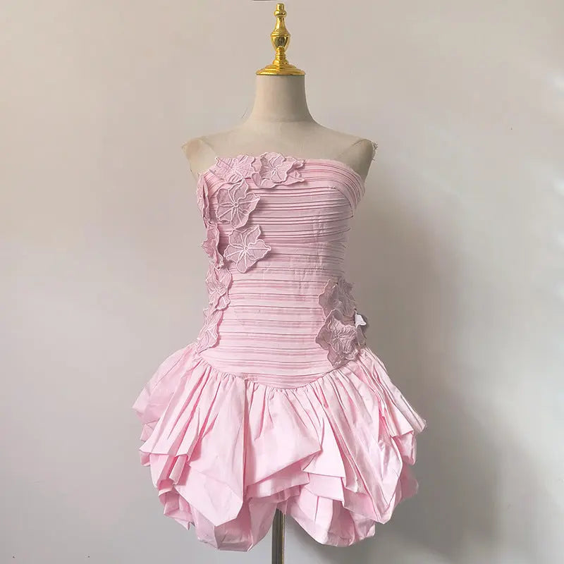 Floral Dress Women Summer Tube Top Three Dimensional Floral Puffy Dress Bella Mia