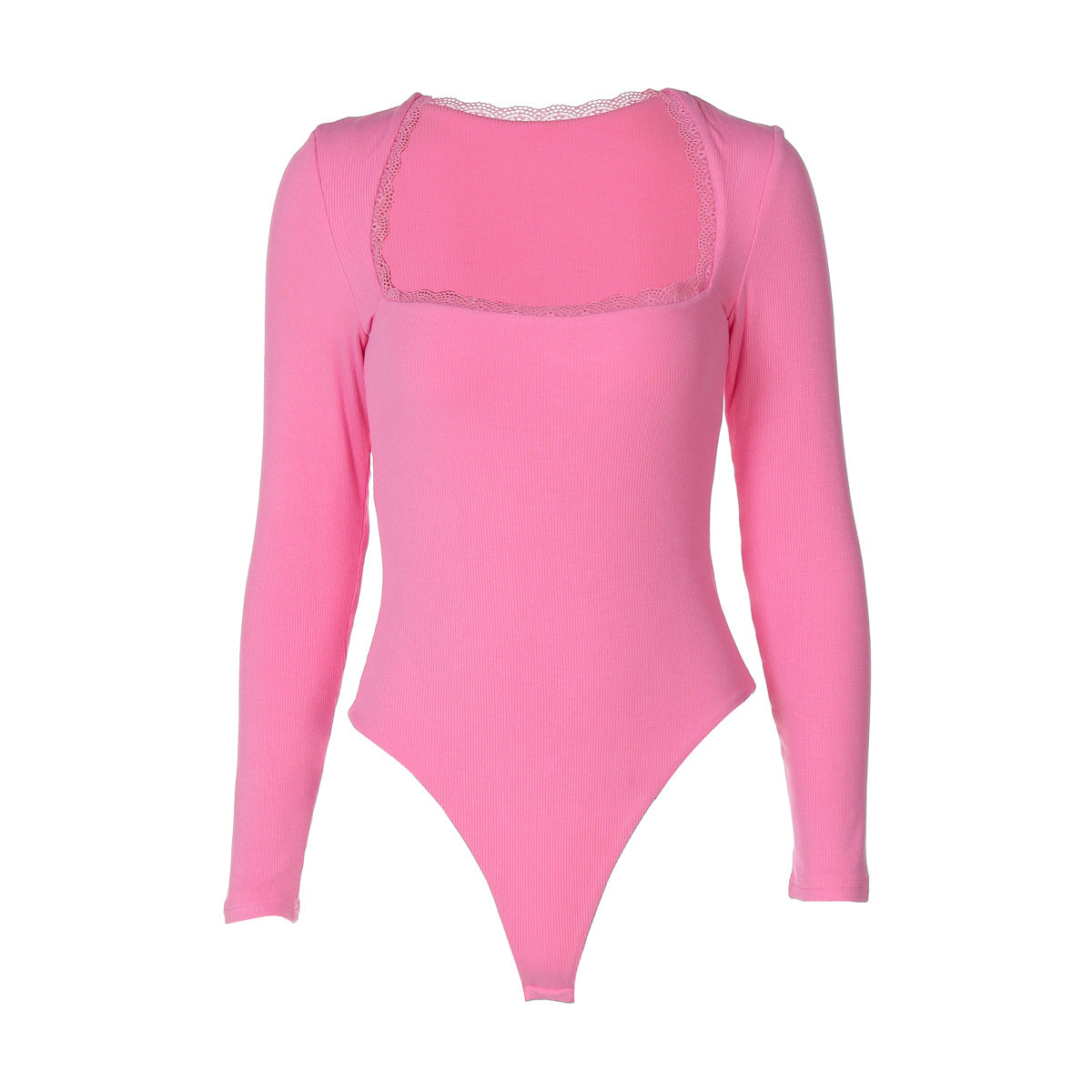 Women Clothing Winter Sexy Square Neck Lace Slim Fit Base Long Sleeve Jumpsuit Bella Mia