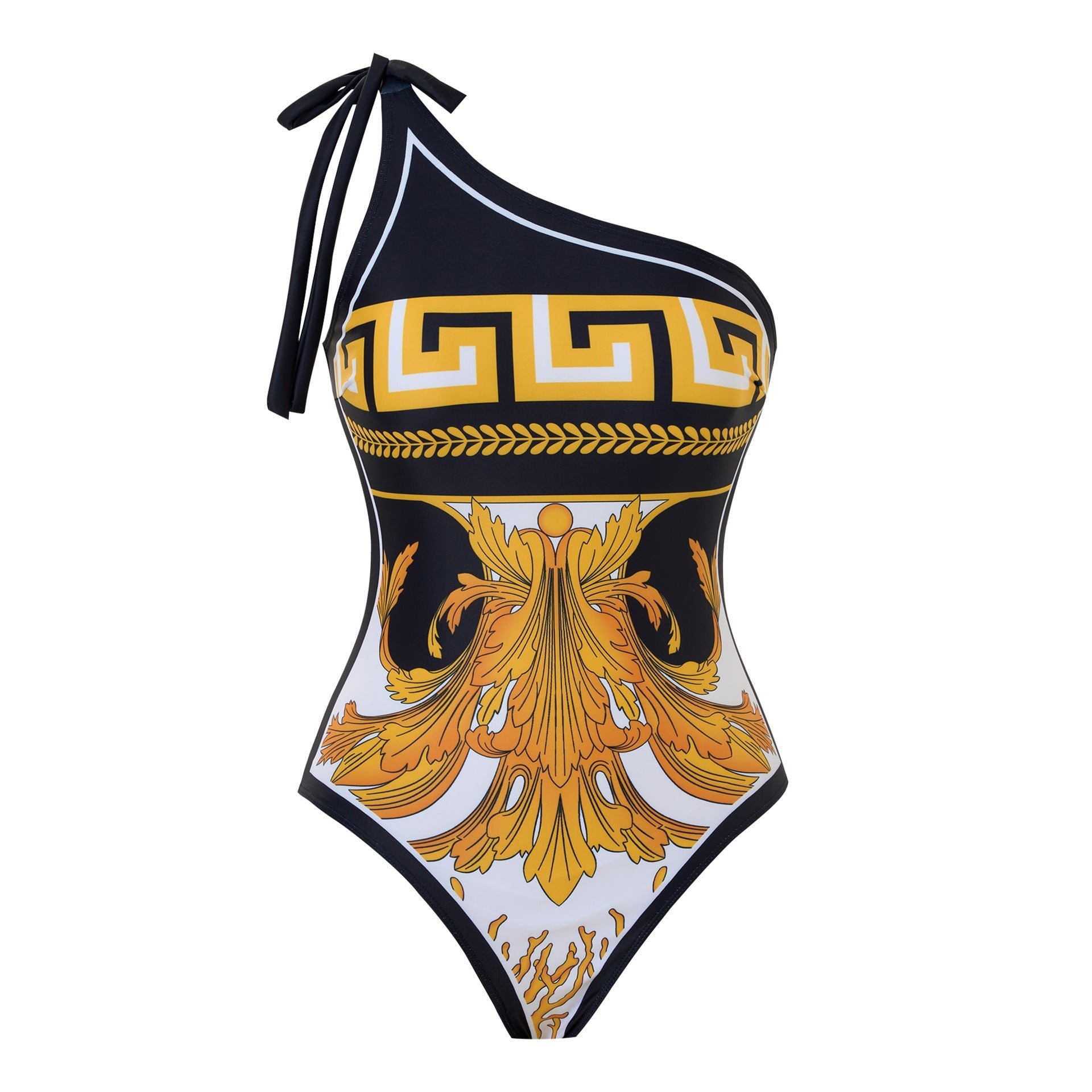 Sexy Swimsuit Women Siamese Triangle Shoulder Polyester Printed Lace up Swimsuit Bella Mia