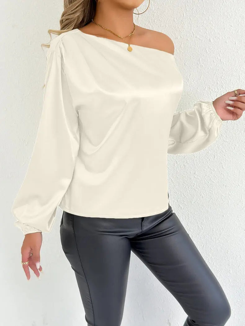 Women Clothing Summer Satin Shirt White Women Long Sleeve Satin Shirt Bella Mia