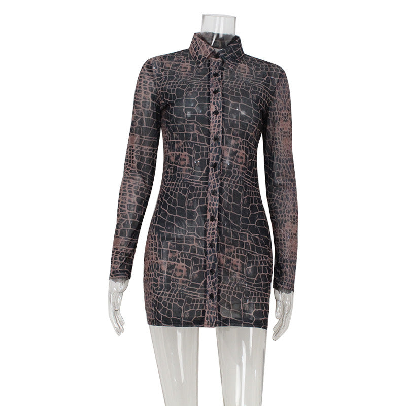 Women Clothing Adult Lady like Woman V neck Single Breasted Slim Fit Printed Dress Bella Mia