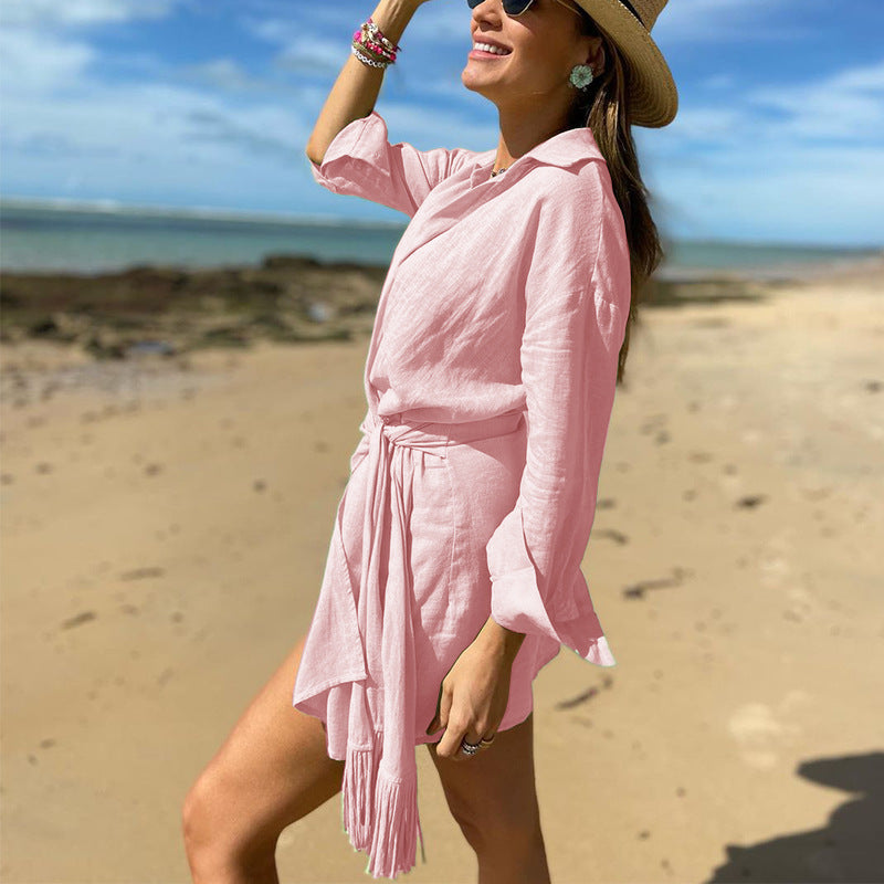 Spring Summer New Women Clothing Long Sleeve Collared Vacation Dress Bella Mia