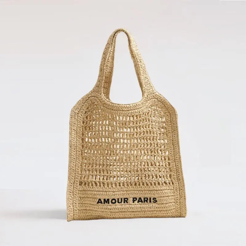 Summer Straw Woven Bag With Lace Up Pattern For Women Beach Vacation Bag Bella Mia